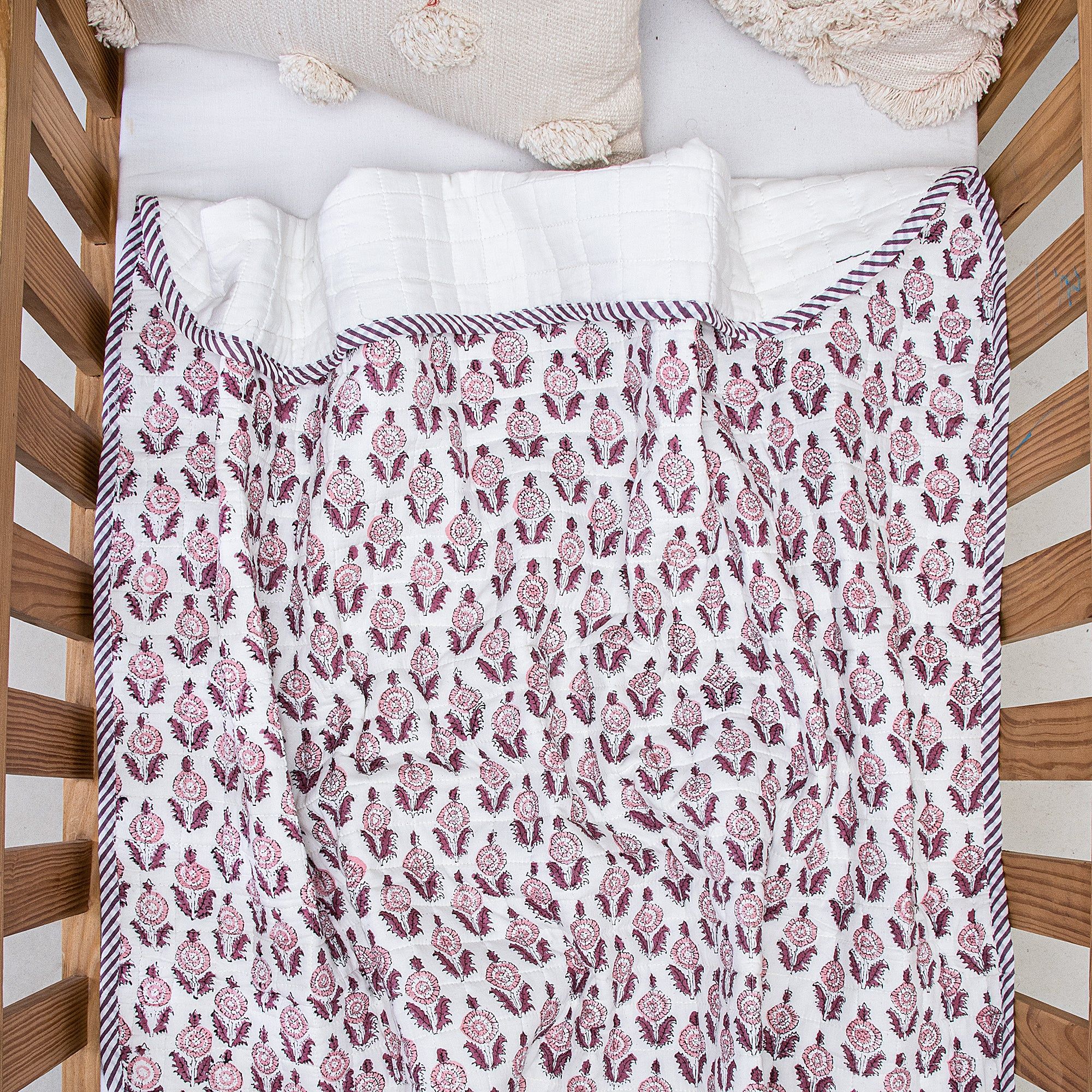 Pure Organic Cotton Red Floral Printed Baby Quilts Blankets 118
